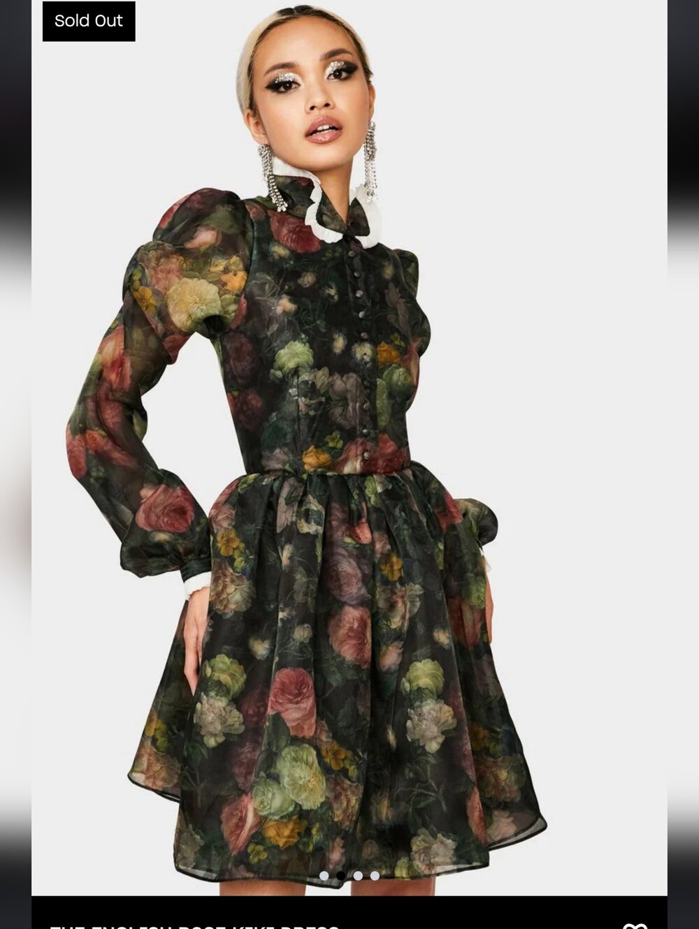 Selkie Kiki Black Sheer Floral Puff-Sleeve Mini Dress - Picture 2 of 7